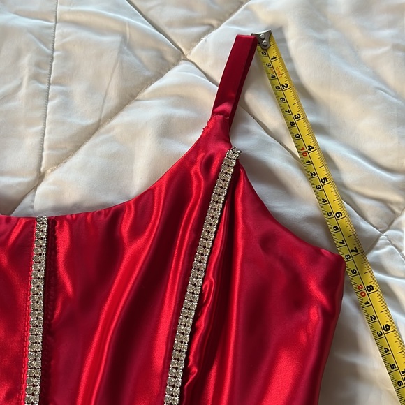 Vintage Fiery Red Corset Formal Ball Gown  Rhinestones Embellished Bodice Small - Picture 11 of 15